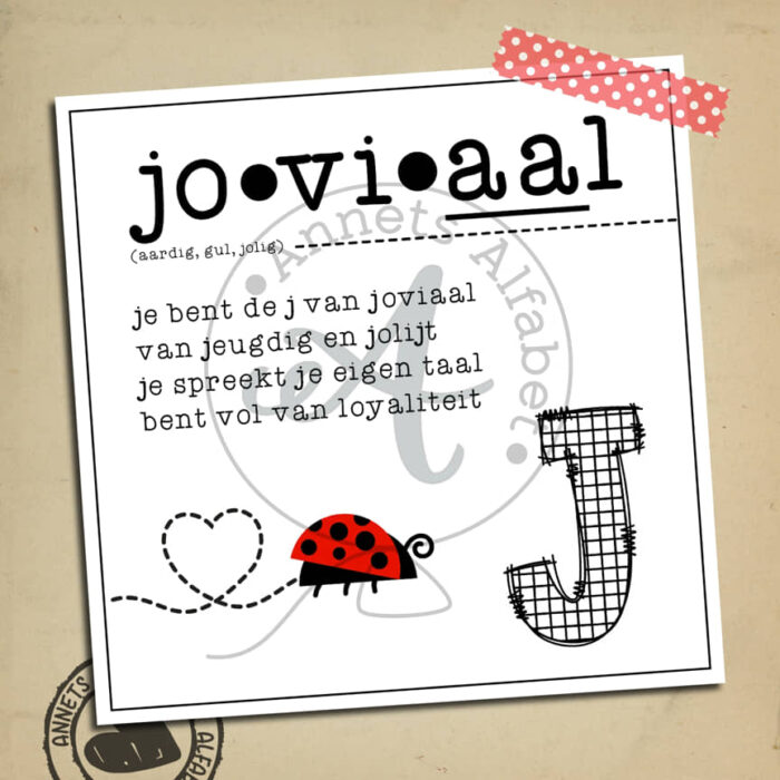 alfabetkaart J10 lieveheersbeestje zw achtergrond wm