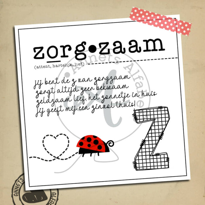 alfabetkaart Z26 lieveheersbeestje zw achtergrond wm