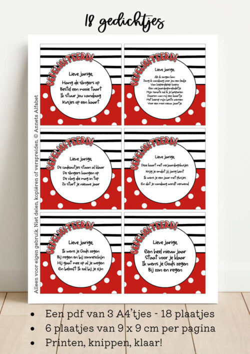PRINTABLES Gedichtjes Verjaardag Serie Polkadot