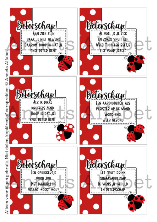 PRINTABLES Rijmpjes Beterschap Ladybug 1