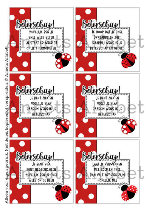 PRINTABLES Rijmpjes Beterschap Ladybug 2