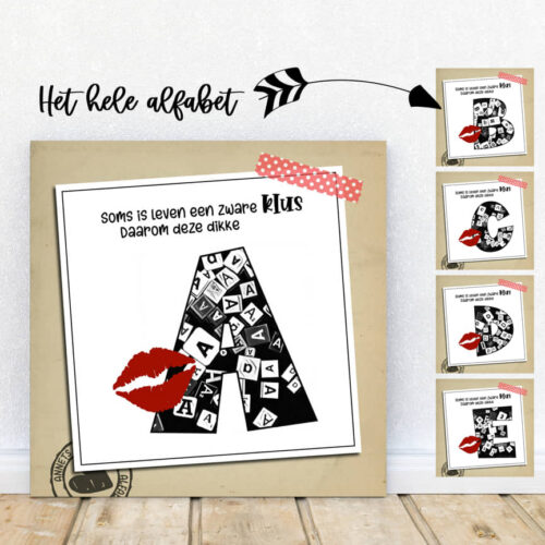 Rijmpjes Letters Dikke kus Zwart-wit mockup