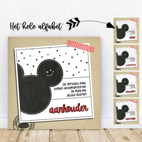 Rijmpjes Letters Dovemansoren Zwart-wit mockup