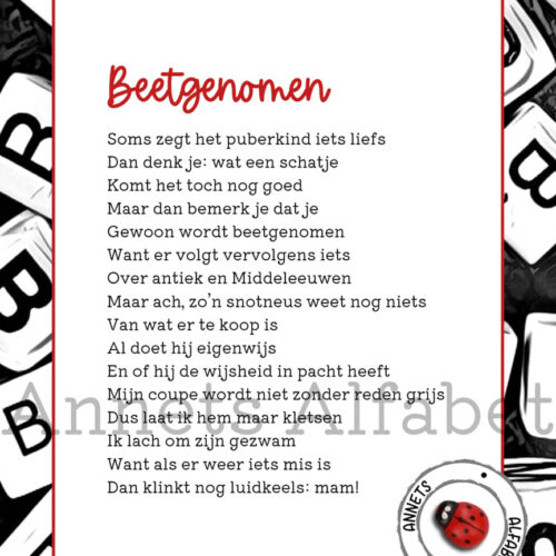 Gedicht Beetgenomen - gedichten moeder - mockup - Annets Alfabet